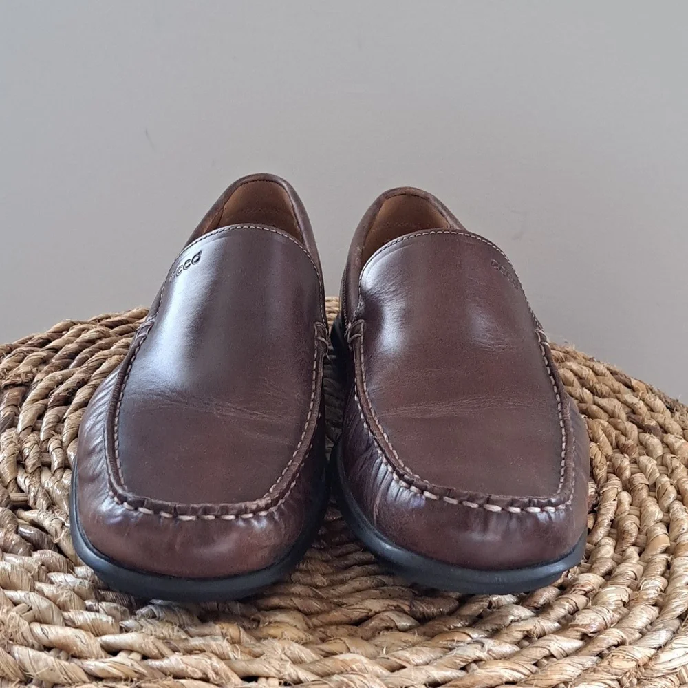 Ecco‎ Mens Brown Leather Driving Moccasin Loafers Padded Footbed EU44/US10-10.5
